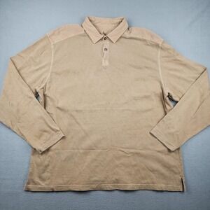 LL Bean Polo Shirt Mens 2XL Beige 100% Cotton Long Sleeve Outdoor Casual Knit